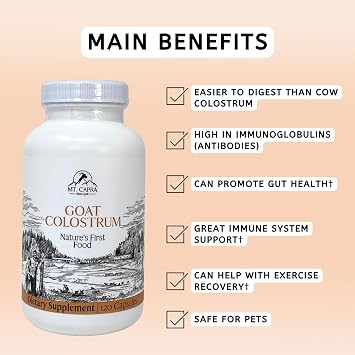 Mt. Capra Goat Colostrum | High in Immunoglobulins | 30 Servings, 120 Caps