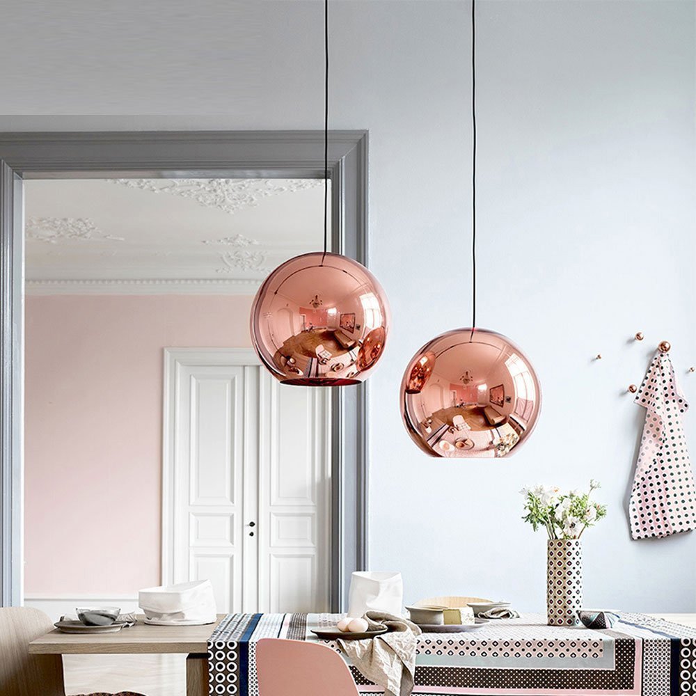Kreatywny Pojedyncza Głowica Chrom Czerwona Miedź Lustrzana Kula Lampa Wisząca Globe Wiszące Światło Żyrandol Stodoła Magazyn Metall Okrągły Abażur Lampa Sufitowa (Rozmiar: Średnica 30 cm)