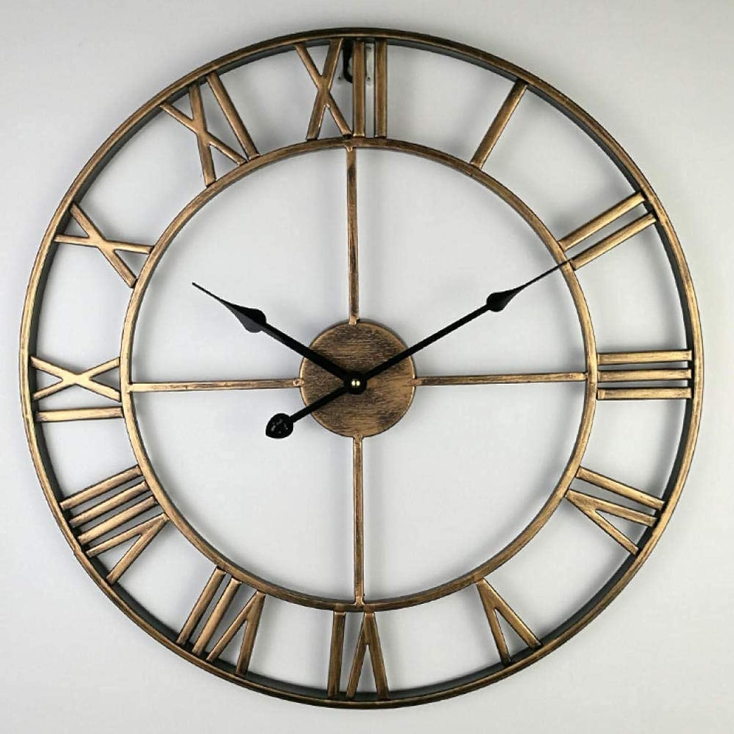 Large Outdoor Garden Wall Clock New Big Roman Numerals Giant Open Face Metal Vintage Golden Wrought Iron Wall clock-16 inch/40cm