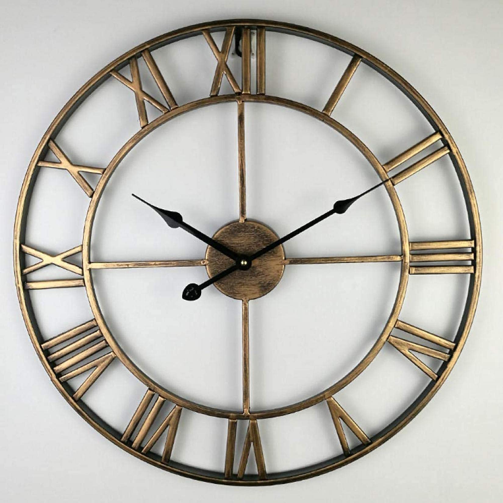 Horloge murale en fer forgé doré géante 40cm au design rétro grand format chic