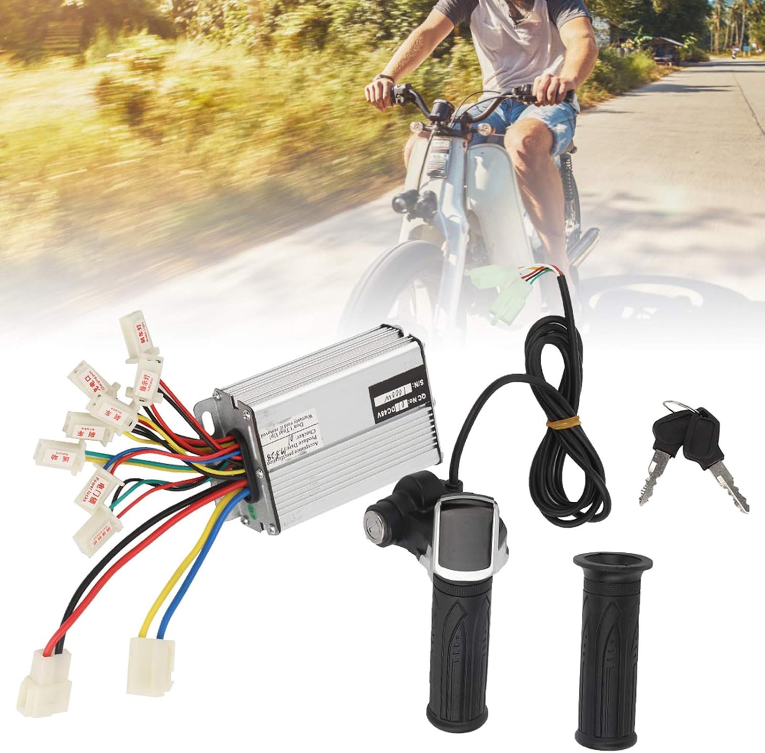 Controller and Throttle, 48V Controller 48V 1000W Controller Set, Controller and Multifunction Thumb Throttle Grip Set with Lock Accessory for E Electric Scooter Tricycle
