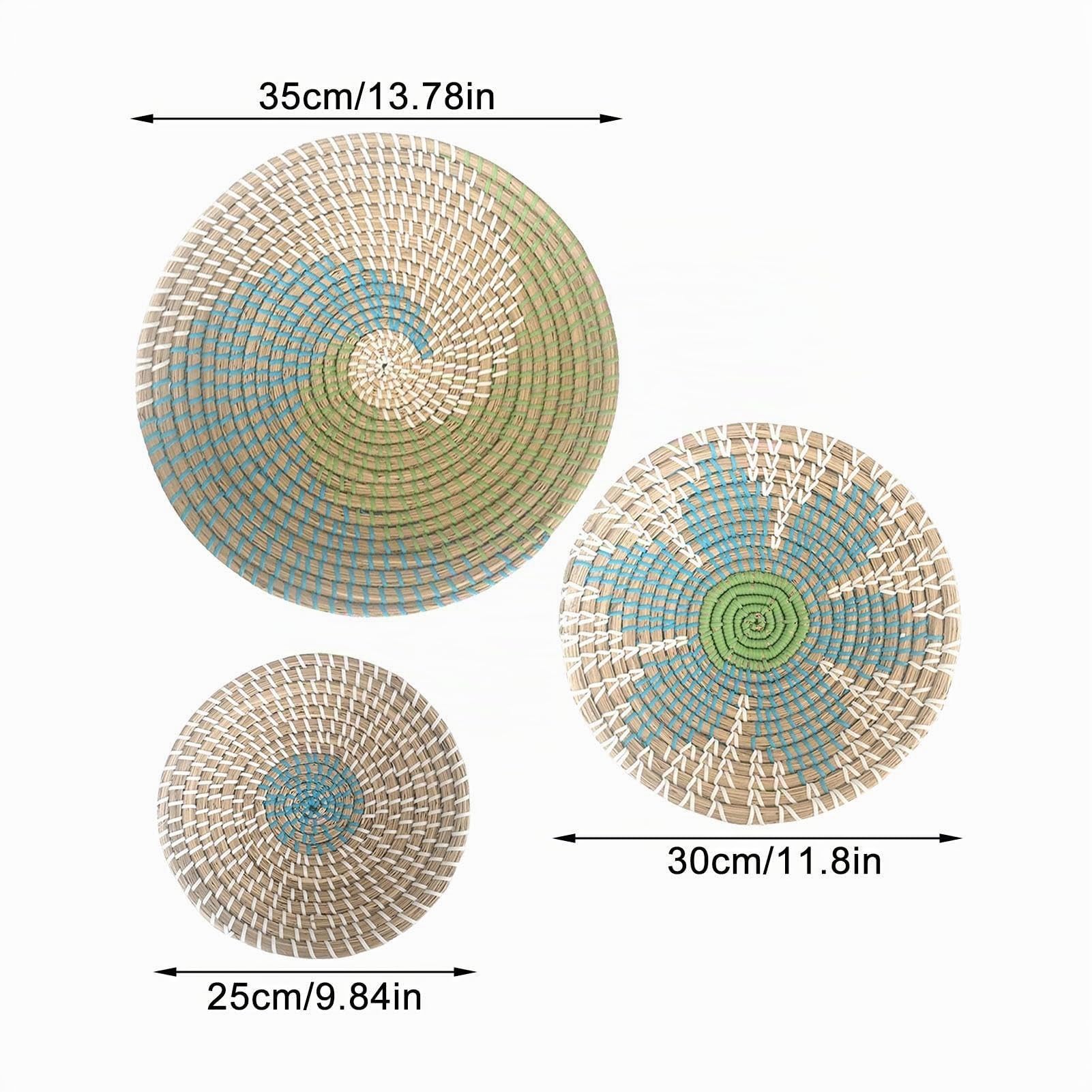 3 Stück Boho Wandkorb Dekoration Runde Seegras Geflochtene Körbe Natürliches Boho Hängekorb Geometrisches Design Böhmische Hängende Dekorationen Für Wohnzimmer, Büro, Schlafzimmer