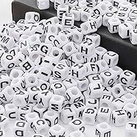 Vista 17 de 8mm Cuentas de letras cuadradas de acrílico blanco y negro Cuentas de letras de cubo blanco Letras negras del alfabeto A-Z Cuentas sueltas
