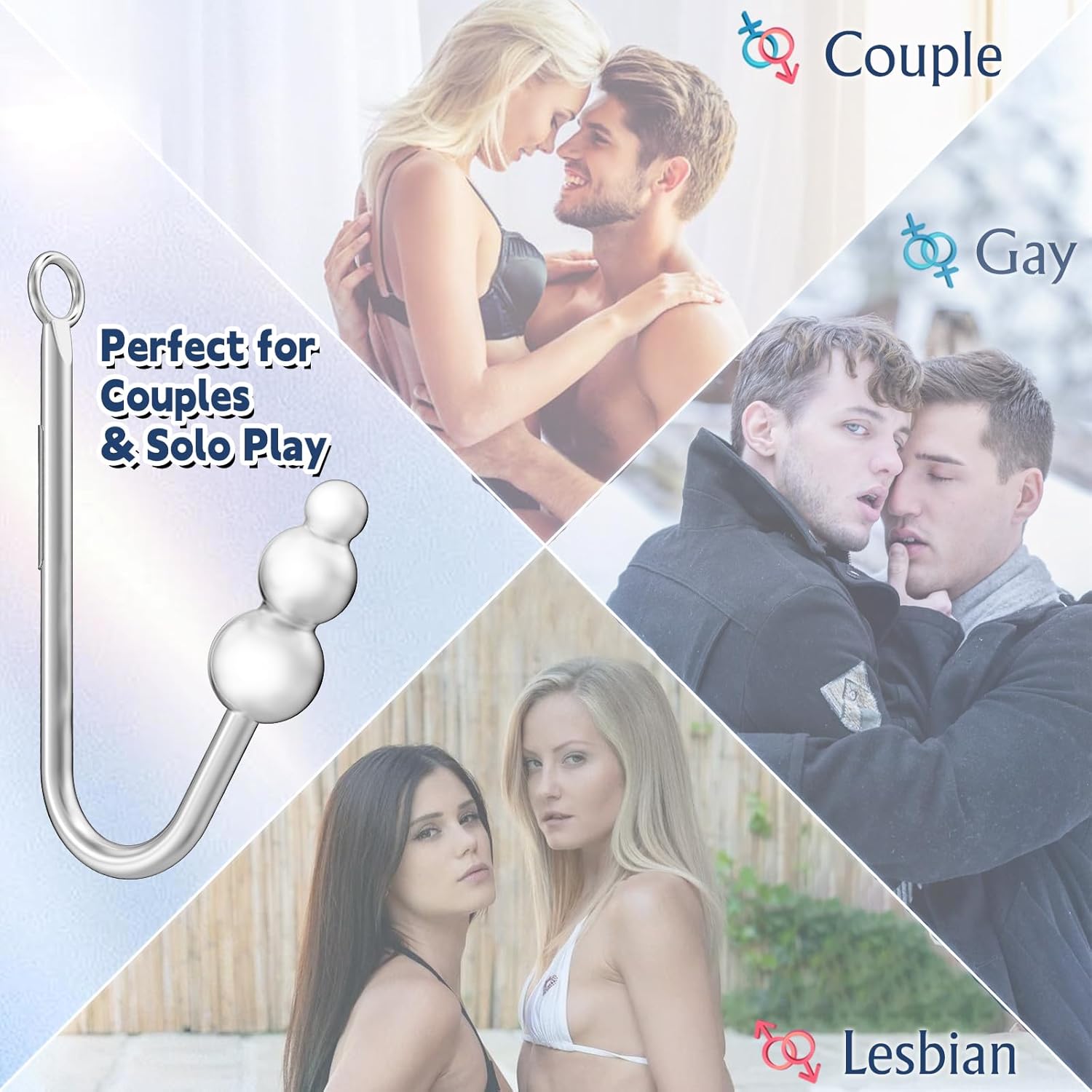 Vibrating Anal Hook Anal Plug, BDSM Anal Vibrator Sex Bondage Restraints Collar Traction Chain Anal Trainer with 9 Vibration Modes, SM Fetish Anal Sex Toys for Beginners Gay Women Couples