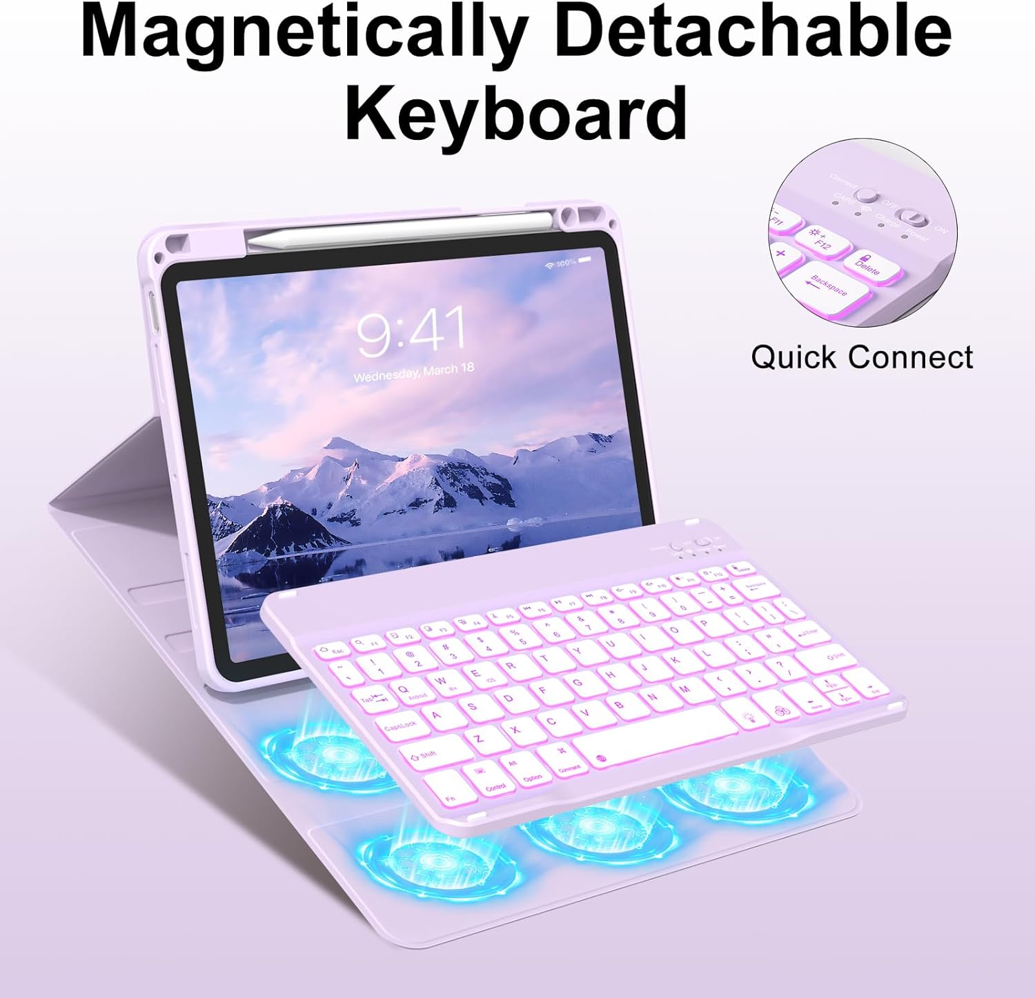 aoub Compatible with iPad Air 11 Inch Case with Keyboard & iPad Air 5th/ Air 4th Generation - 7-Color Backlit, Detachable Folio Cover for Air 11-inch M3/M2 (2025/2024), Purple - Image 6