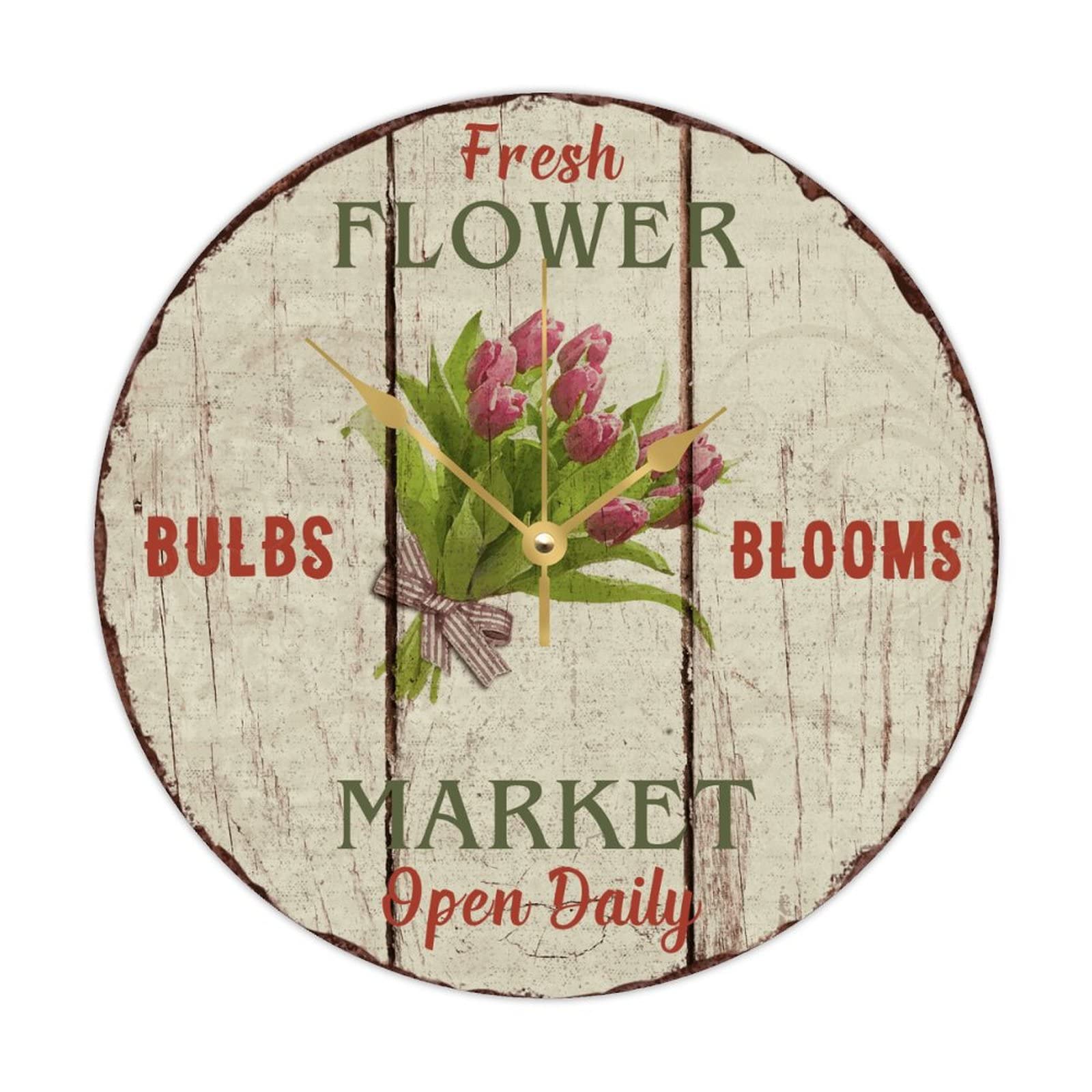Horloge murale en bois de 38cm style rétro shabby chic tulipe fraîche