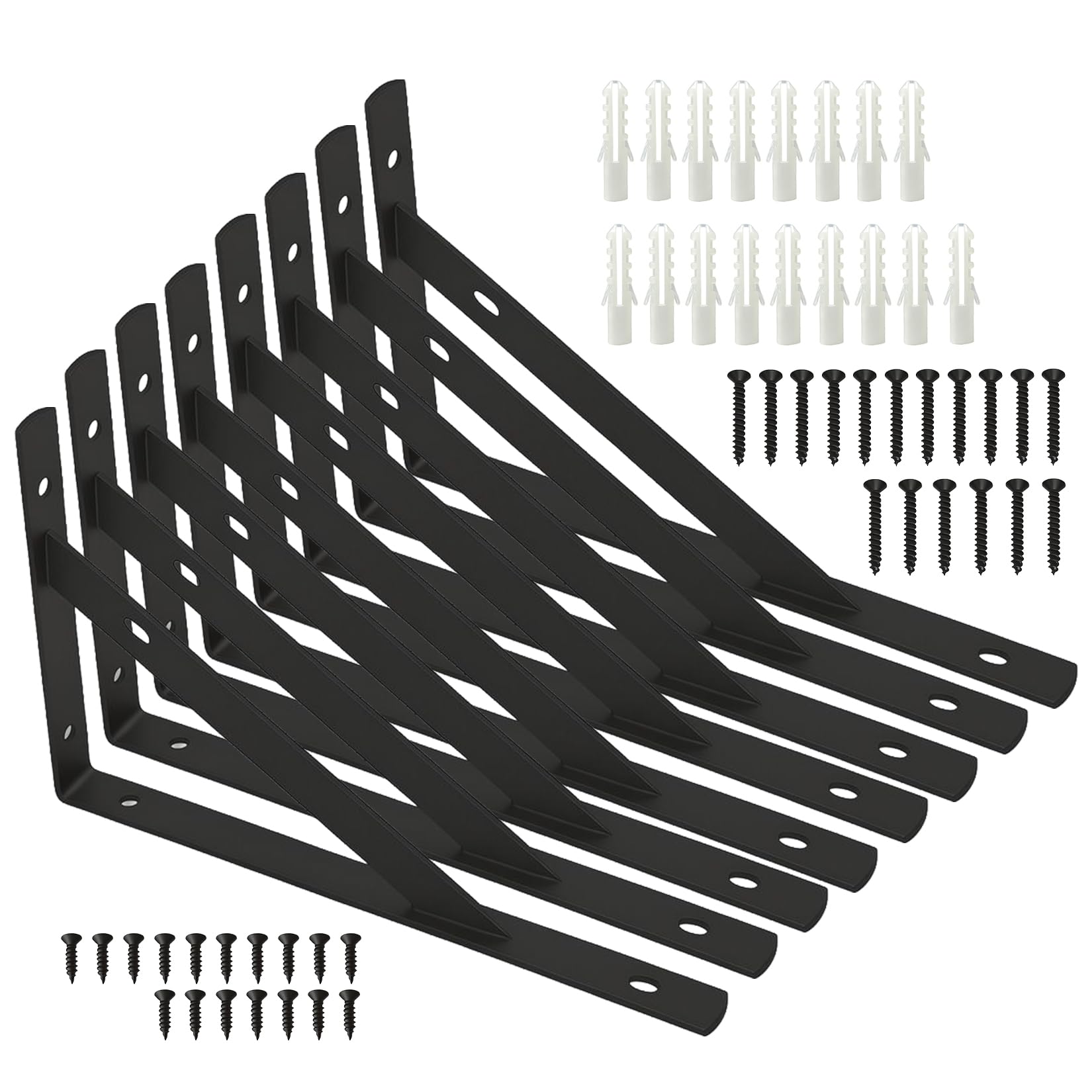 8 Pcs Black Shelf Brackets Heavy Duty, Metal Triangle Wall Brackets for Shelves, 90 Degree Right Angle Shelf Supports Shelving Braces for Home Living Room Bedroom (8Pcs-20x12cm/7.87x4.72 Inch)