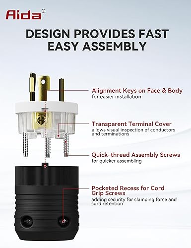 Miniatura 5 de AIDA NEMA L6-30P y NEMA L6-30R - Enchufe y conector de bloqueo, adaptador macho y hembra, generador de torsión, 30 amperios, 250 voltios, conexión a