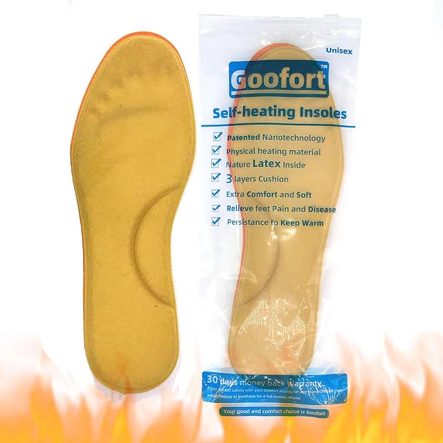 Goofort Self-Heating Heated Insoles Thermal Pain Relief Feet Warmer Latex Memory Foam Shoe Inserts Replacement for Trainers,Boots Walking,Running Women and Men