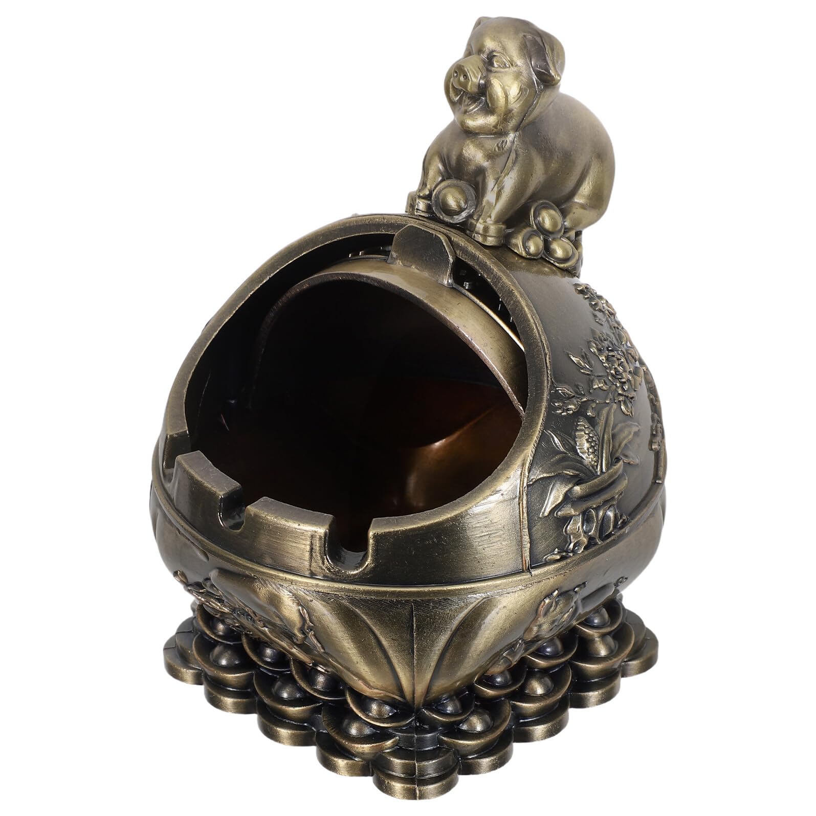 Cendrier décoratif zinc massif avec couvercle motif animalier