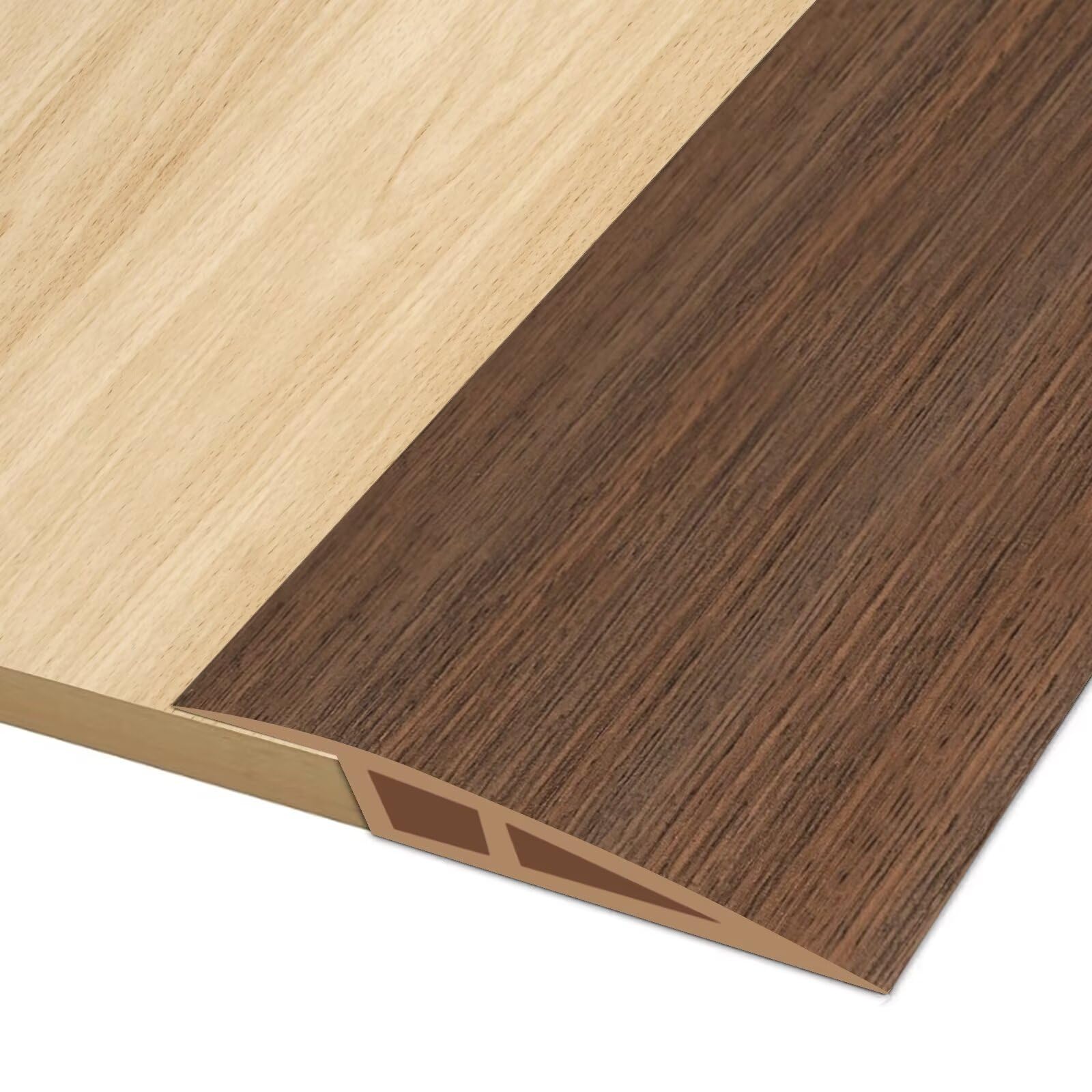 Hengrongshen Floor Transition Strip, Vinyl Door Threshold Strip Self Adhesive Threshold Flooring Transition for Laminate Doorway Edge Threshold Height Difference from 15 to 20mm (Dark Brown Wood, 3M)