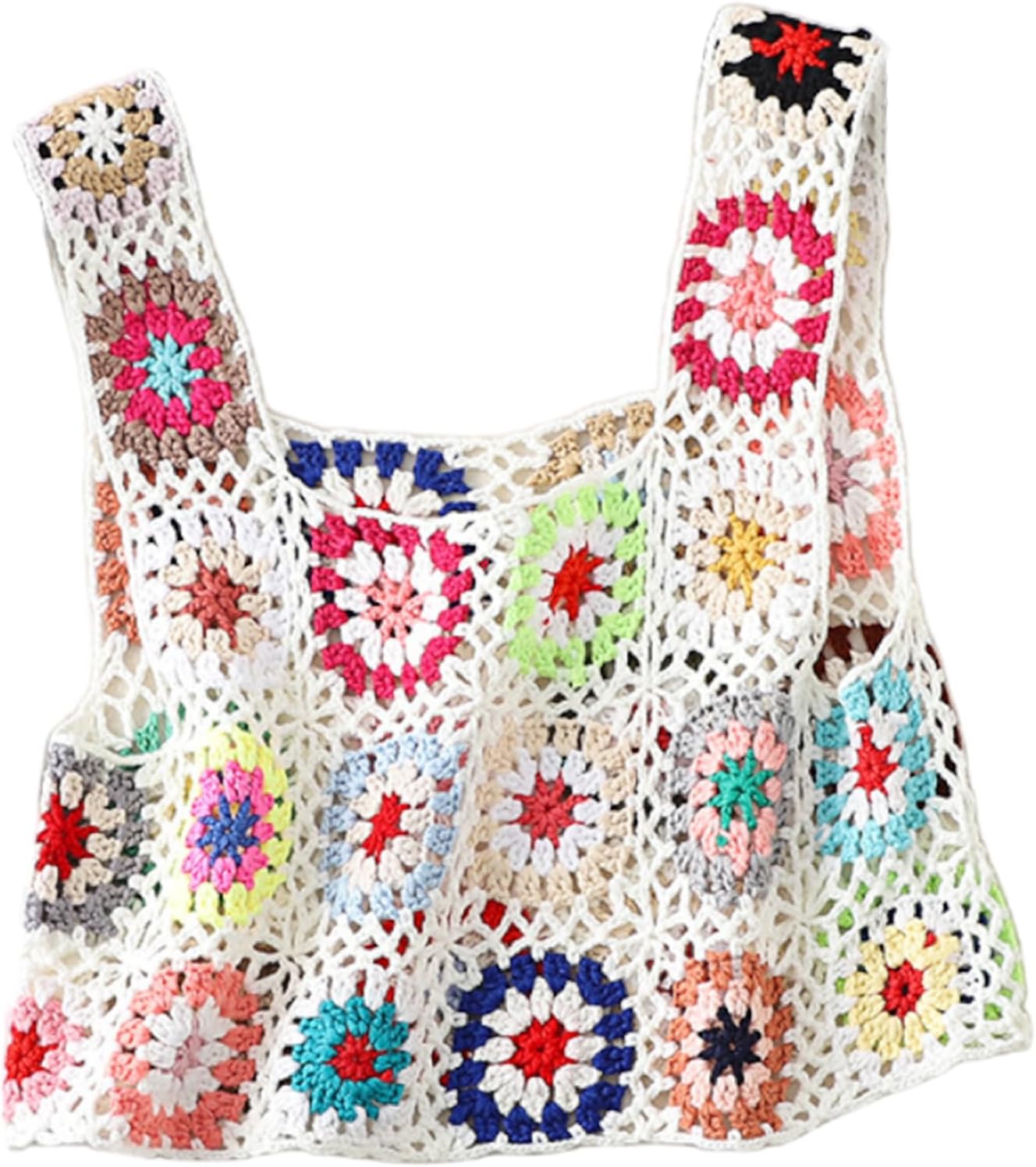 FIHCHCrochet Tank Top Colorful Knit Tops for Women Embroidery Sweater Tank Tops Boho Camisole Beachwear