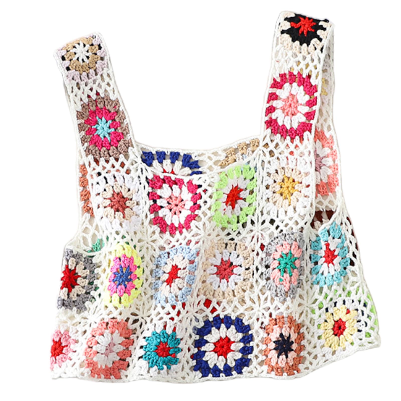 FIHCHCrochet Tank Top Colorful Knit Tops for Women Embroidery Sweater Tank Tops Boho Camisole Beachwear