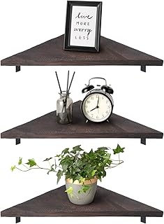 Mkono Corner Wall Shelf 3 Set Wood Floating Shelves with Brackets Rustic Organiz - Compare price