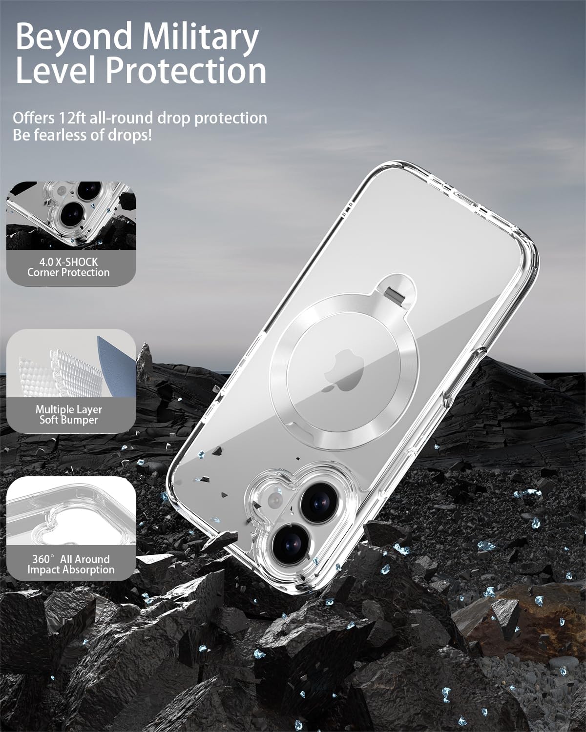 for iPhone 16 Case, with Invisible Rotatable Kickstand, Compatible with MagSafe, 360° Magnetic Ring Stand, Military Grade Shockproof Slim Clear Protective Phone Cover 6.1 Inch