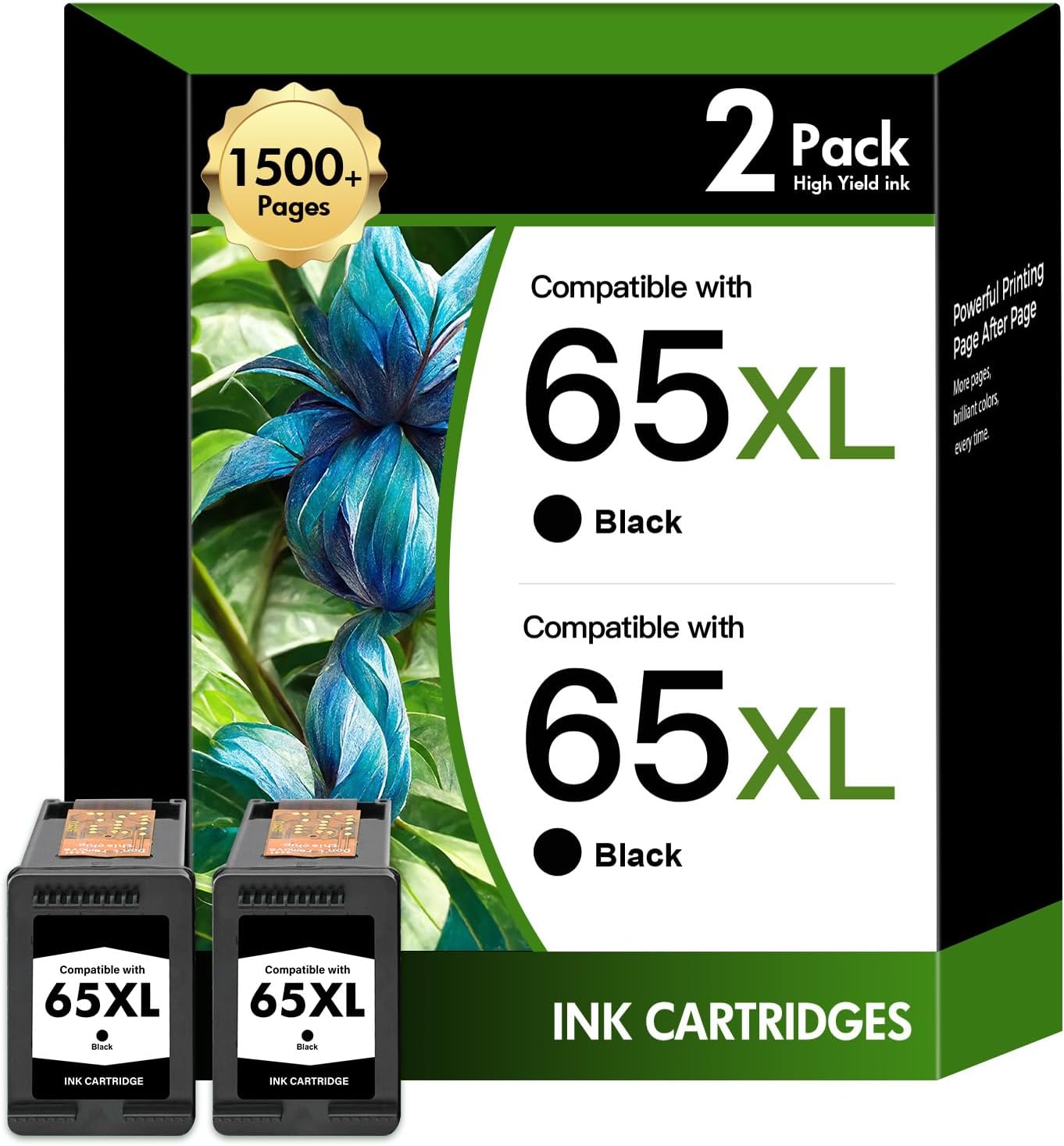 65XL 65 Black 3755 Ink Cartridges Combo Pack Replacement for HP 65XL Black Ink Cartridge for HP Printer DeskJet 3755 2600 3772 3700 Envy 5055 5000 AMP 100 Series (2 Pack Black*2)