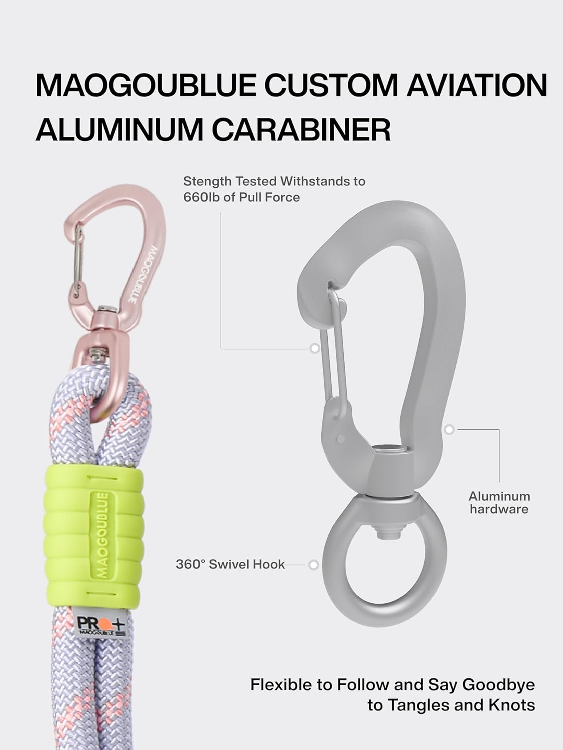 5FT Dog Training Leash, Heavy Duty Nylon Rope Dog Leashes with 360° Swivel Aluminum Clip and Comfortable Padded Handle, No Pull Reflective Leash for Medium Large Dogs