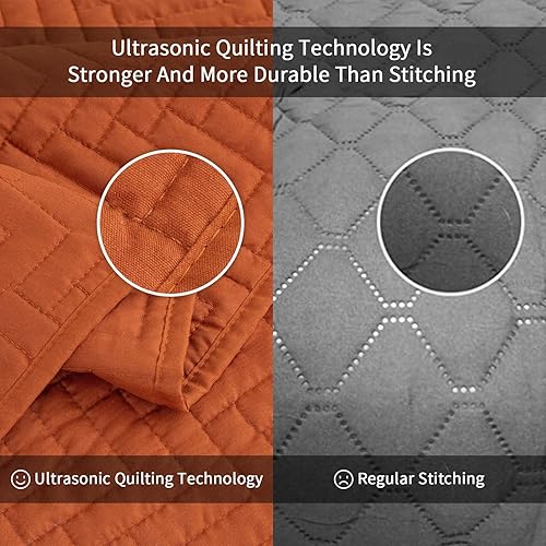 Miniatura 4 de Hygge Hush - Juego de colcha para verano, estilo moderno y grande, apta para todas las estaciones, patrón de cuadrados, caramelo, matrimonial,