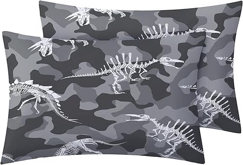 Miniatura 5 de GEDAEUBA Sábanas de camuflaje tamaño California King  Sábanas de cama de dinosaurio con fósiles de dinosaurios para niños y niñas, juego de sábanas
