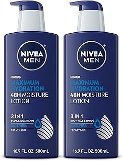 NIVEA MEN Maximum Hydration 48-Hour Moisture Body Lotion for Dry Skin, Aloe Vera Lotion for Men, 3-in-1 Body, Face and Hands, Dermatologically-Tested, 16.9 Fl Oz Bottle (Pack of 2)
