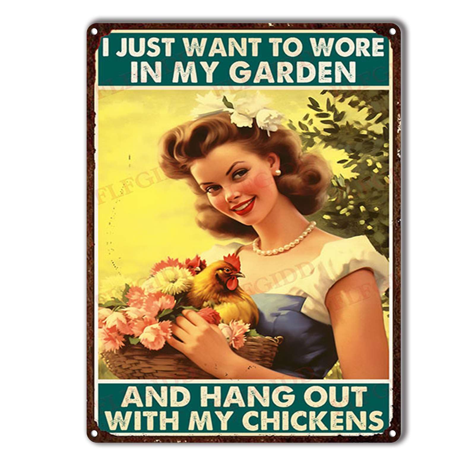 Anceky Metal Sign Funny I Just Want To Work In My Garden Tin Sign Retro Wall Decor for Farmhouse Home Kitchen Garden Window 12×16 Inch