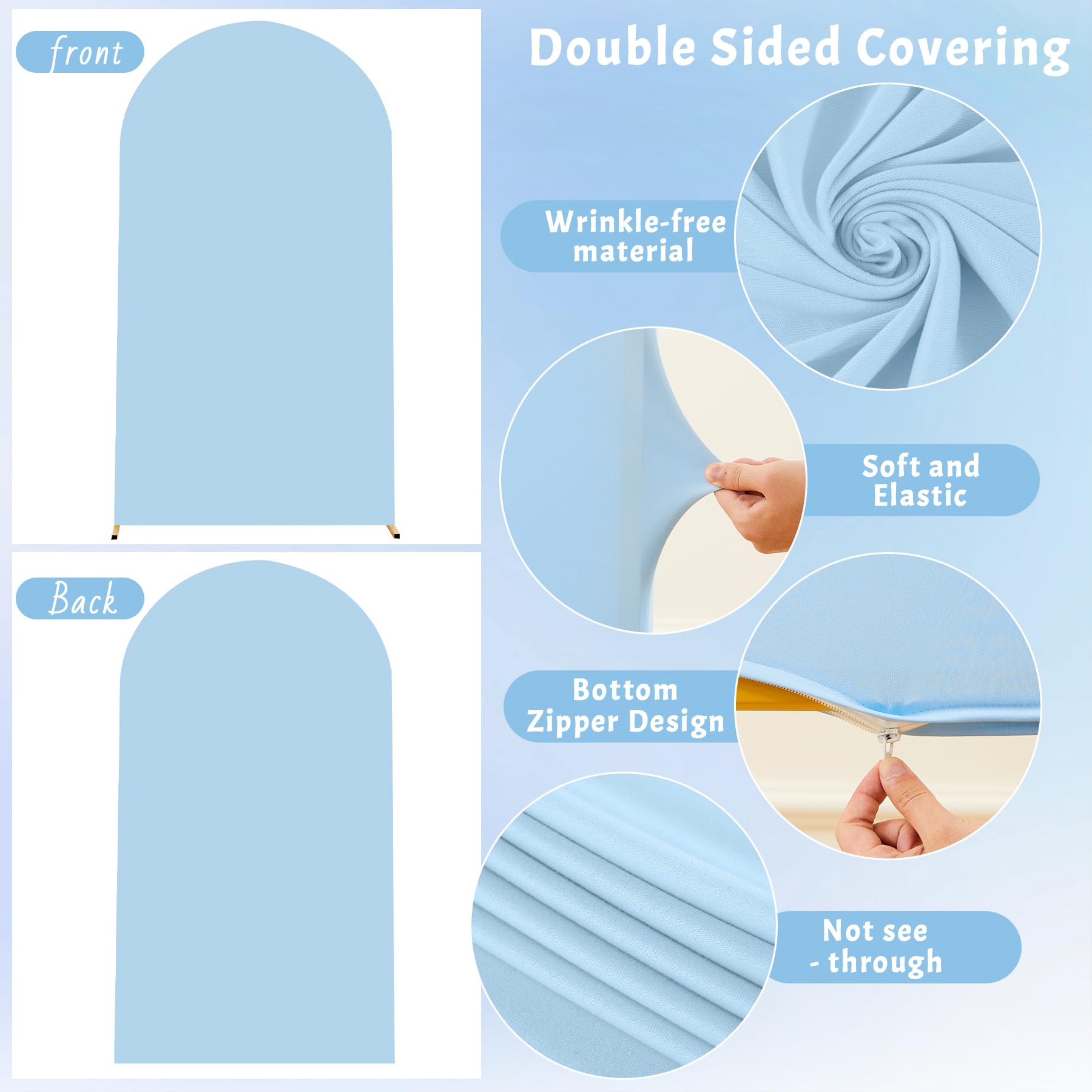 Baby Blue Arch Cover, 6FT Spandex Fitted Wedding Arch Stand Covers Round Top Chiara Backdrop Cover for Birthday Party Ceremony Banquet Decoration