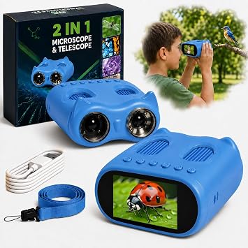 1000X Microscope for Kids, 2-in-1 Kids Microscope Telescope with 2.0" Digital Screen, Handheld Microscope, Science Kits, STEM Toys Birthday Gifts for 4 5 6 7 8 9 10 12 Year Old Girls Boys Blue