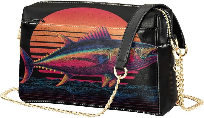 Ocean Fish Black Crossbody Purses for Women Leather Small Coss Body Phone Purses Womens Handbags Shoulder Bags for Travel Women Shopping