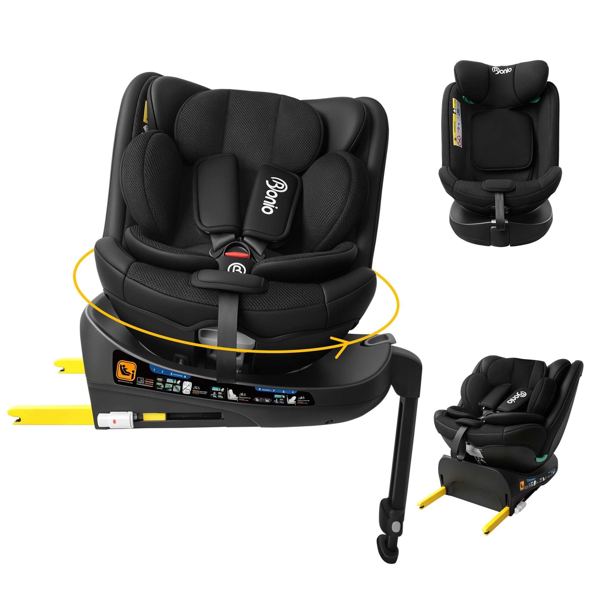 Bonio 360 Girevole Seggiolino Auto ISOFIX con Gamba di Supporto, 40-150cm