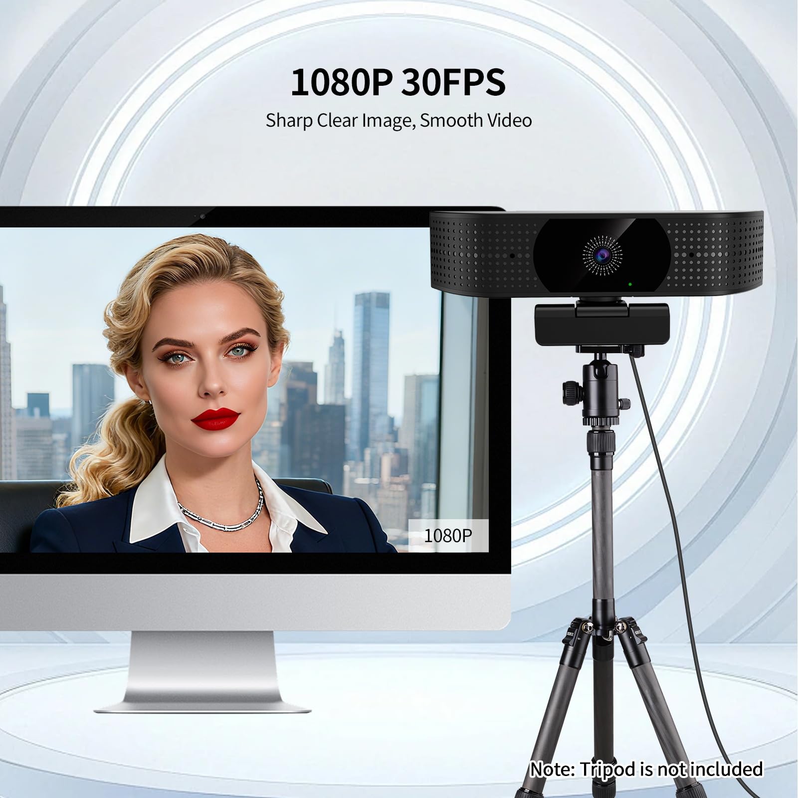 Cámara web inalámbrica 1080P para PC, cámara web con micrófono que reduce el ruido, FOV de 92°, rotación de 360°, Plug and Play, cámara inalámbrica funciona con Skype, zoom para reuniones de