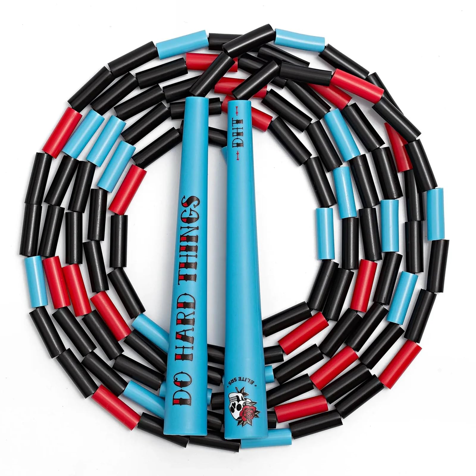 'EliteSRS Do Hard Things Beaded Jump Rope for Fitness - Unbreakable 6.5'' Edge Handles - Tangle-Free & Adjustable - Full Body Workout - Shatterproof Plastic Beads - Indoor/outdoor Beaded Jump Rope'