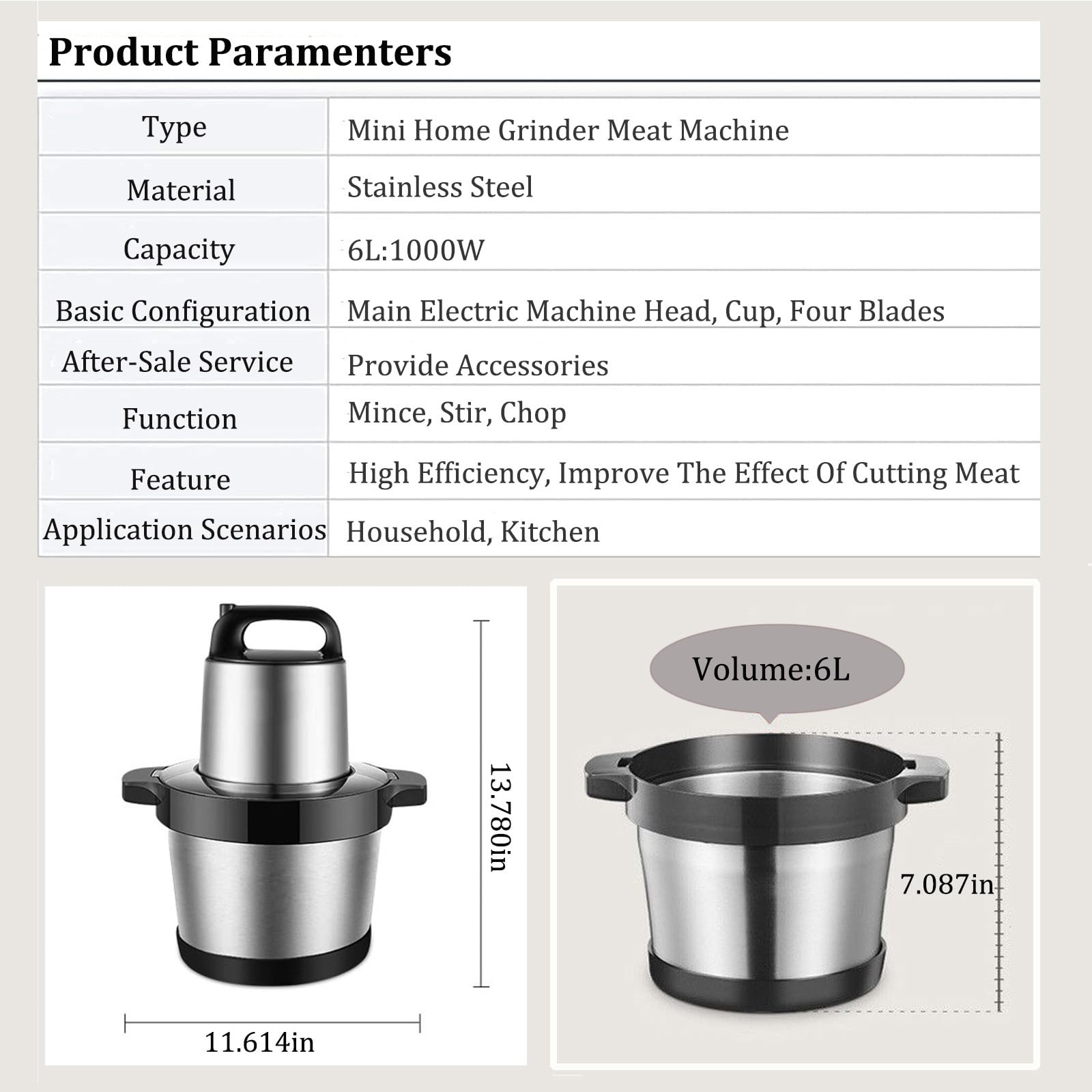 Tritatutto Elettrico 600W Mini Robot Da Cucina Con 4 Lame E 2L Ciotola In Acciaio Inox, Mixer