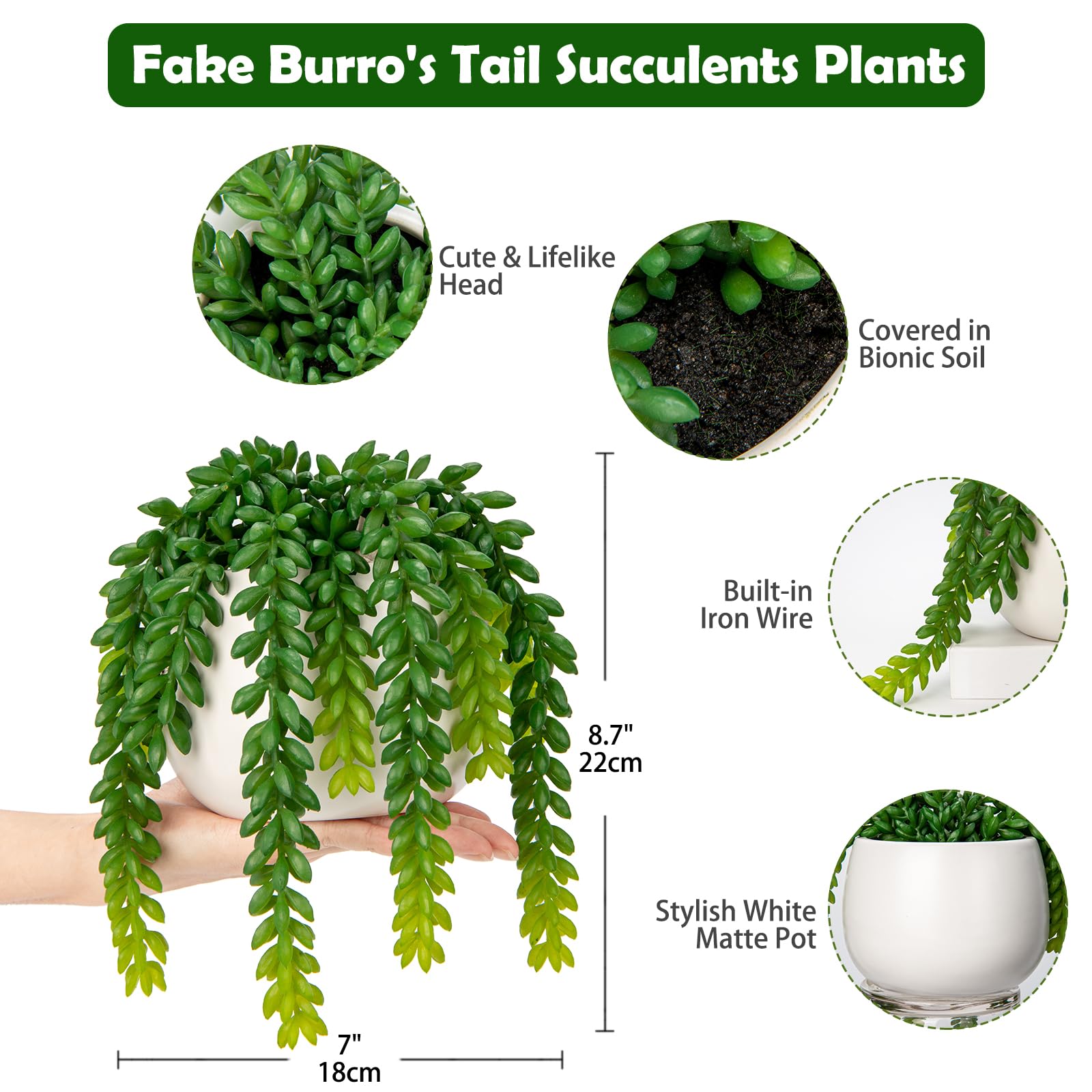 Oairse Artificial Succulent Plants in Ceramic Pot Fake Succulent Artificial String of Pearls Plant Fake Plants Potted Faux Succulents for Home Bathroom Shelf Kitchen Table Decoration - Image 2