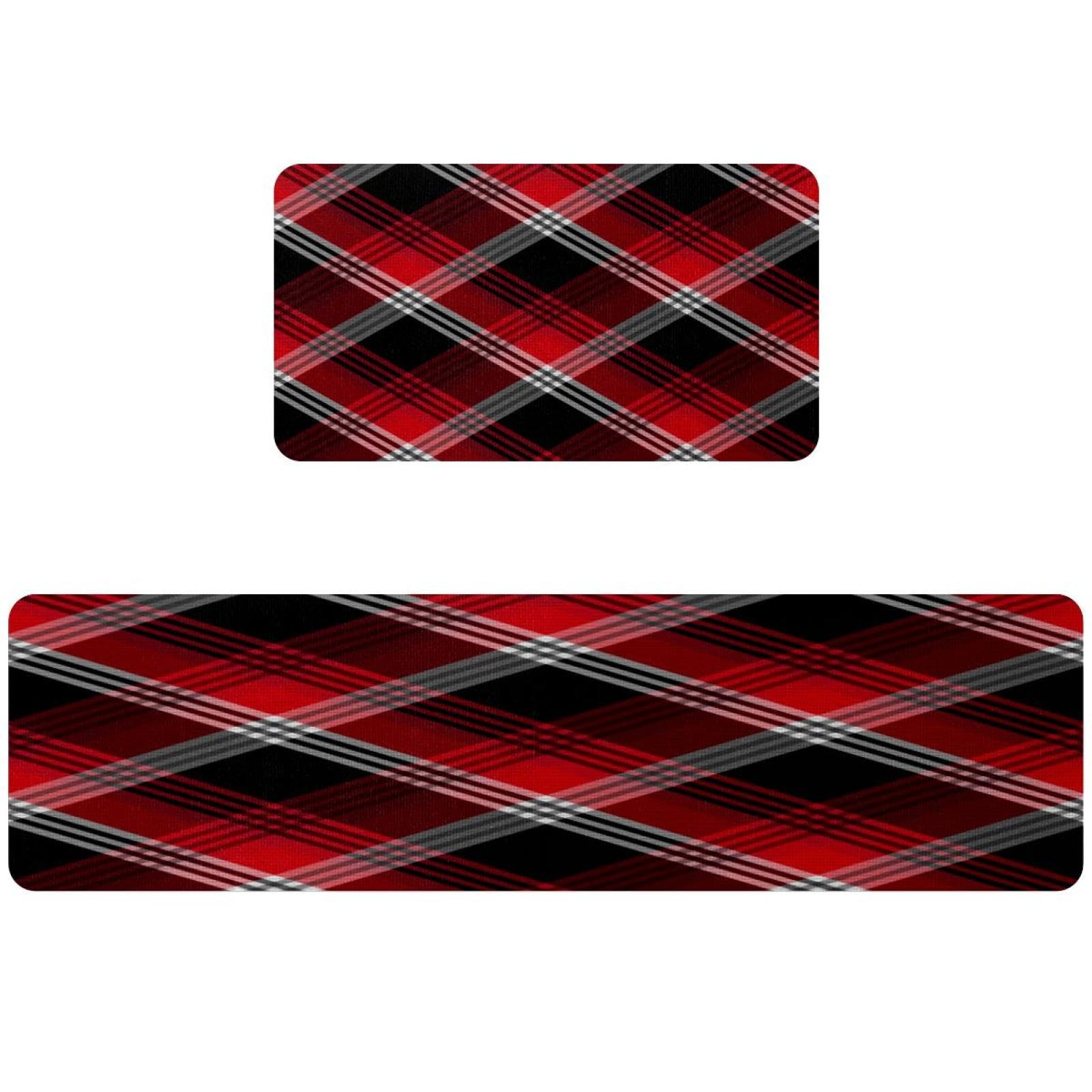2 alfombrillas de cocina a cuadros rojos y negros lavables y absorbentes VAPOKF