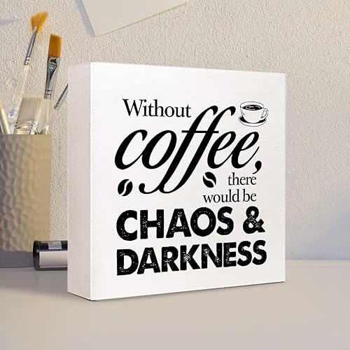 Miniatura 4 de Cartel de madera con texto en inglés "Funny Without Coffee Chaos", letrero rústico de madera de café para el hogar, cocina, oficina, cafetería, bar,