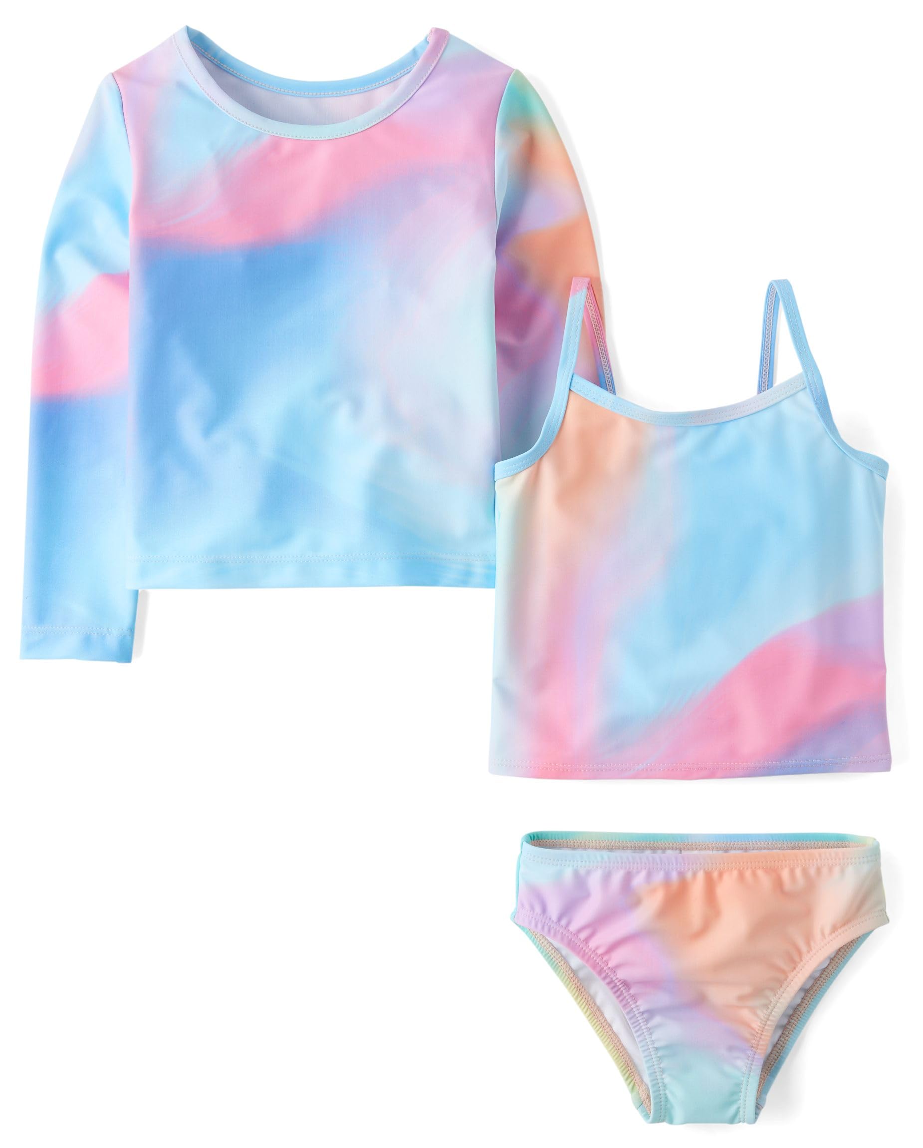 The Children's PlaceGirls' and Toddler Long Sleeve Rashguard and Tankini Swimsuit, 3 Piece Set