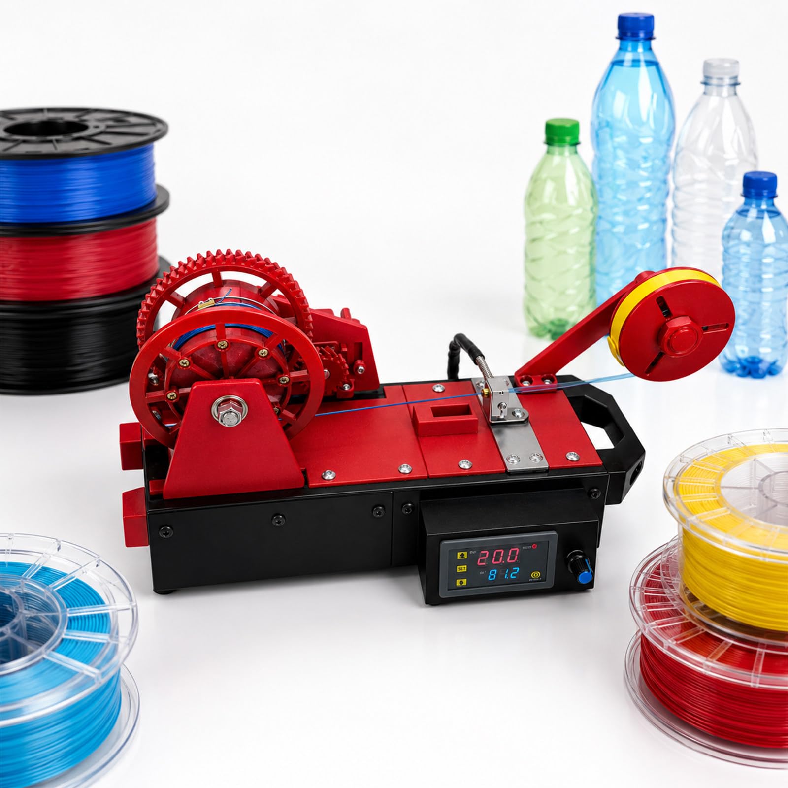 Extrudeuse de filament pour imprimante 3D, PET recyclé avec écran LCD réglable, contrôle de la température et de la vitesse, transforme les bouteilles en filament 3D pour projets créatifs