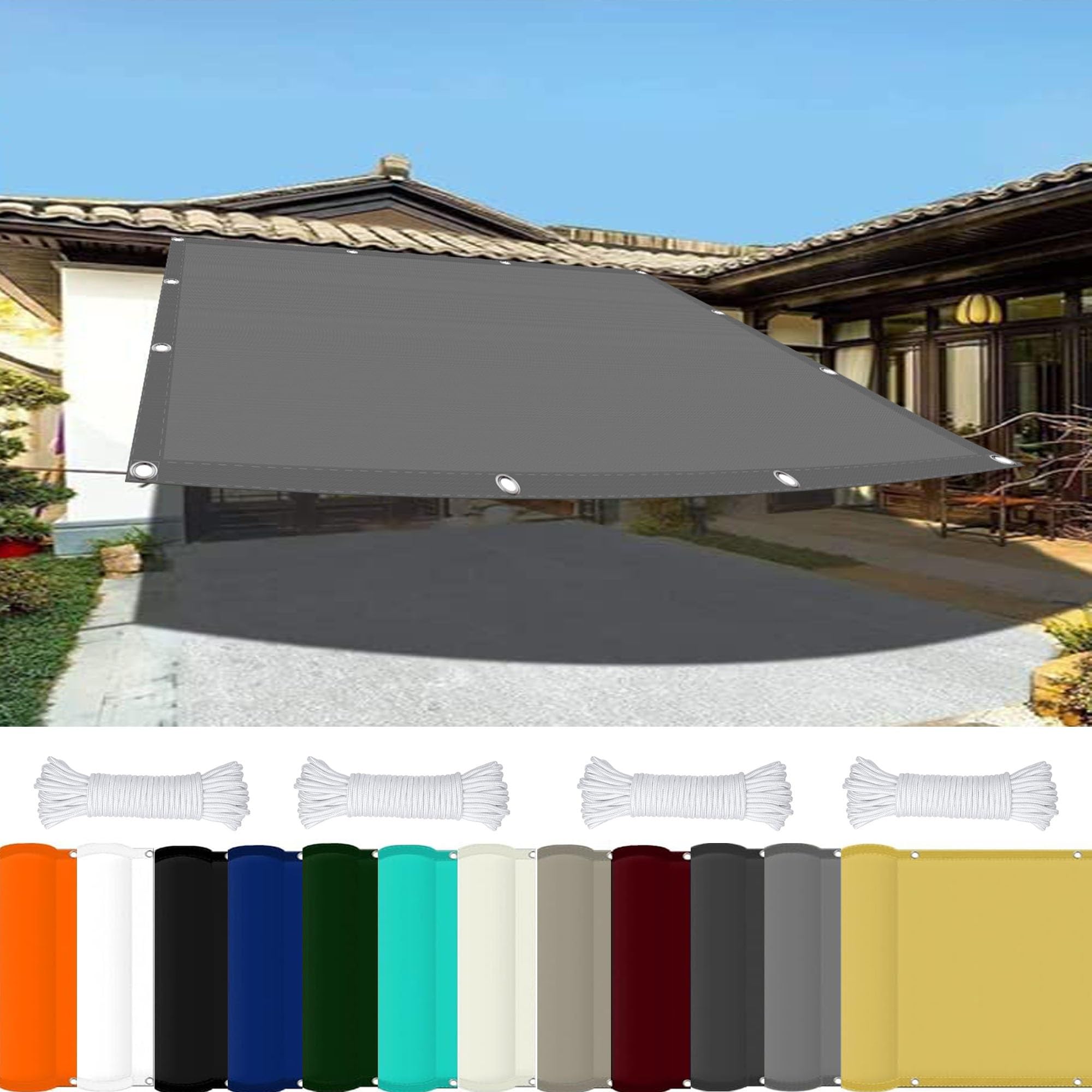 Toldo impermeable para patio al aire libre para camping, toldo duradero de 2,8 x 3,4 m, lona gris claro, ideal para jardín, patio y actividades al aire libre