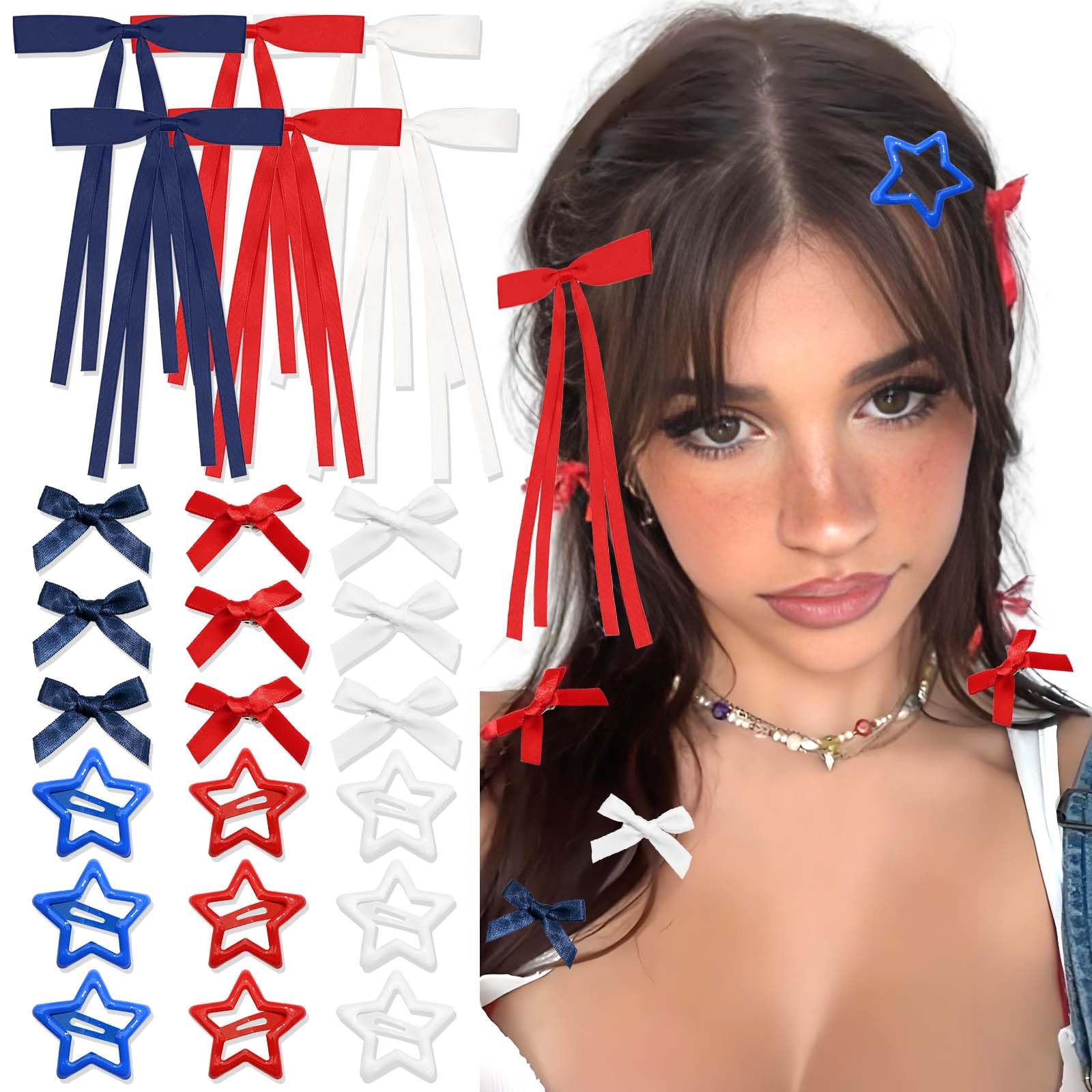 STGDAK Christmas Hair Clips Red Bows For Girls Cute Bowknot Hairpins White Hair Ribbon Long Tail Navy Blue Bow Y2k Kawaii Holiday Christmas Hair