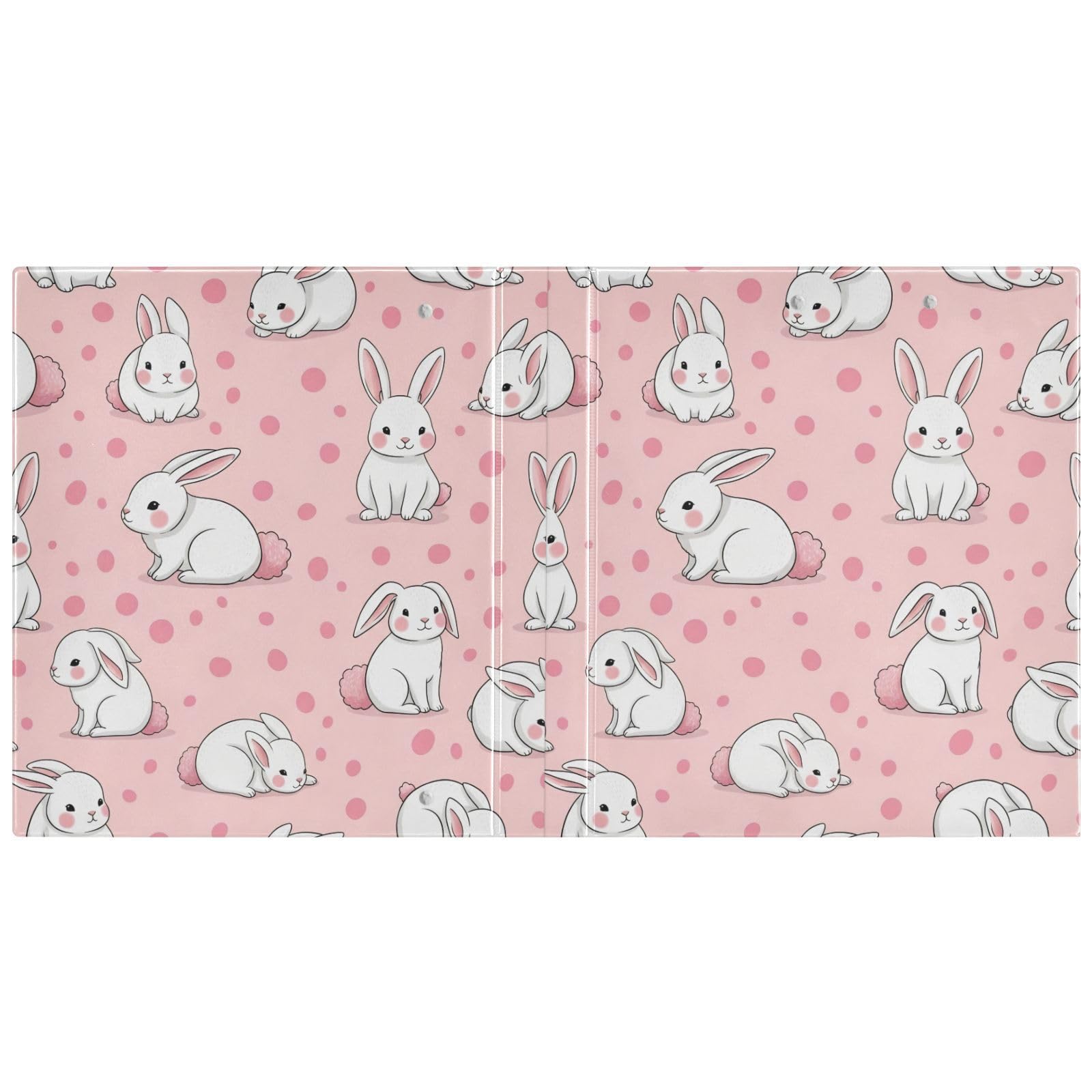 Cute White Bunnies - Carpeta de tres anillos rosa, carpeta de anillos en D, paquete de 2 | Con portapapeles y bolsillos, para escuela, universidad, oficina
