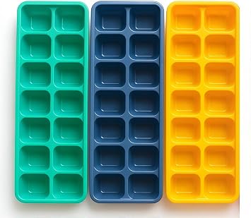 Reusable Flexible Easy Release White Ice Cube Tray, Durable Plastic Stackable Easy Twist 14 Cube Trays (3 Pack)