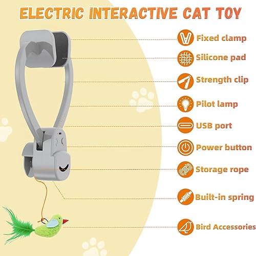 Miniatura 7 de Juguetes interactivos para gatos de interior, juguete eléctrico automático de plumas de pájaro volador, el mejor juguete de enriquecimiento para