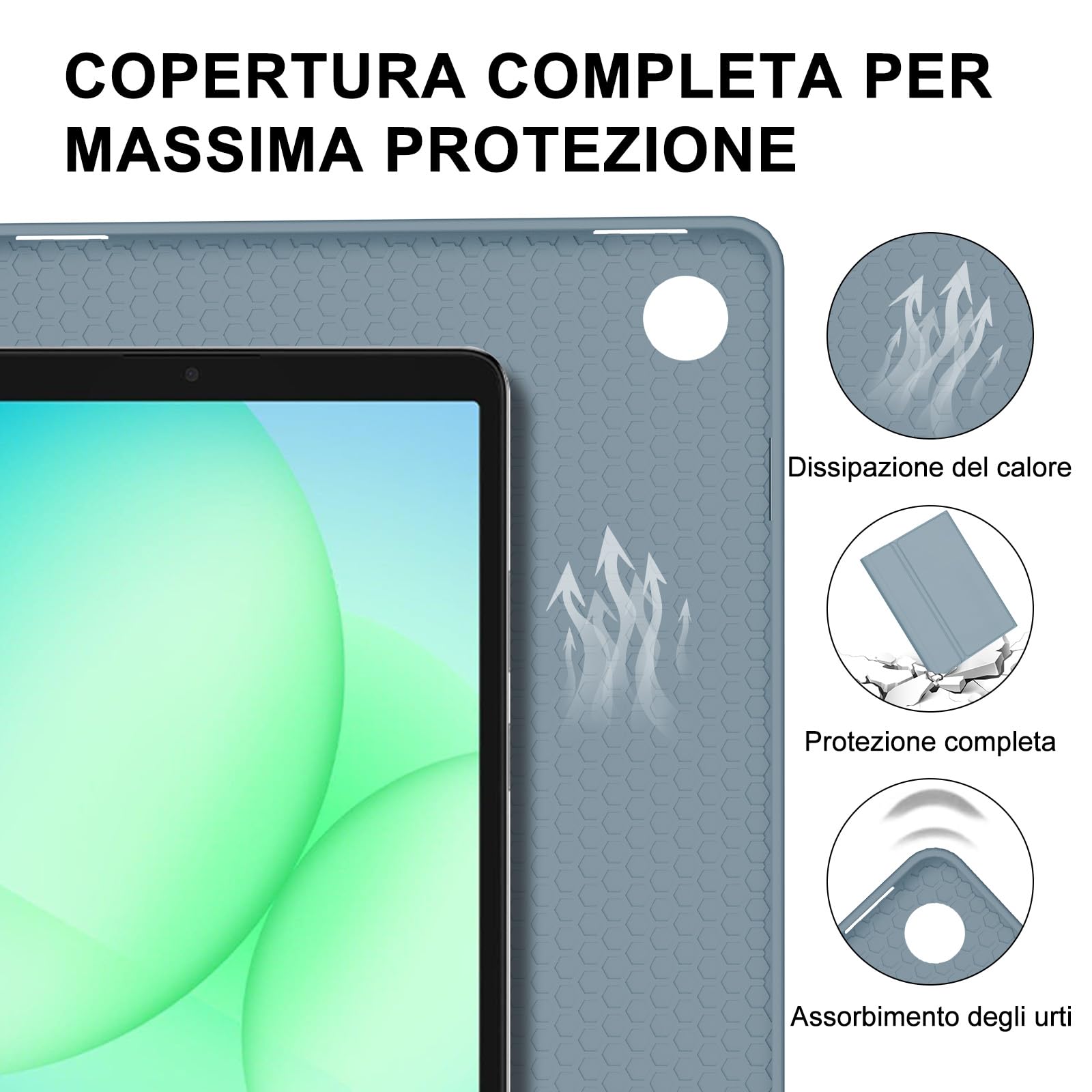 IVEOPPE Tastiera per Samsung Galaxy Tab A11 8.7/ Samsung Galaxy Tab A9 8.7, Cover Tastiera Italiano QWERTY, Senza Fili Bluetooth Staccabile Custodia Keyboard con Portapenna, Blu Grigio