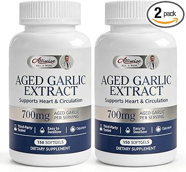 Alliwise 2pack Aged Black Garlic Extract 700mg with Vitamin D3 & K2 Odorless Garlic Supplement for Heart & Circulation Support