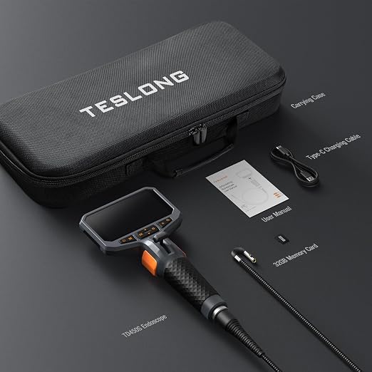 Teslong Boroscopio Articulado con Cámara Dual y 8+1 Luces LED | Inspección Mecánica, Automotriz, HVAC y Muros, 1.0MP HD, Pantalla IPS 4.5", 32GB, IP67, Cuello de Ganso, Estuche miniatura 9