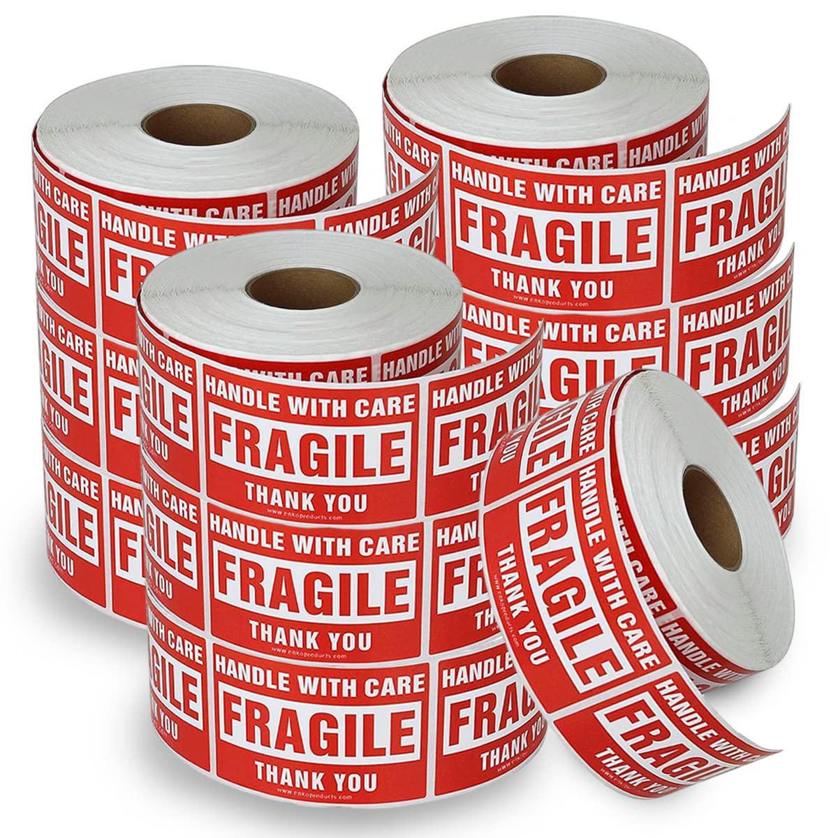 EnKo - 2 etiquetas adhesivas frágiles de 3 pulgadas con mango, con advertencia de cuidado, paquete de envío - adhesivo permanente (10 rollos, 5000 etiquetas)