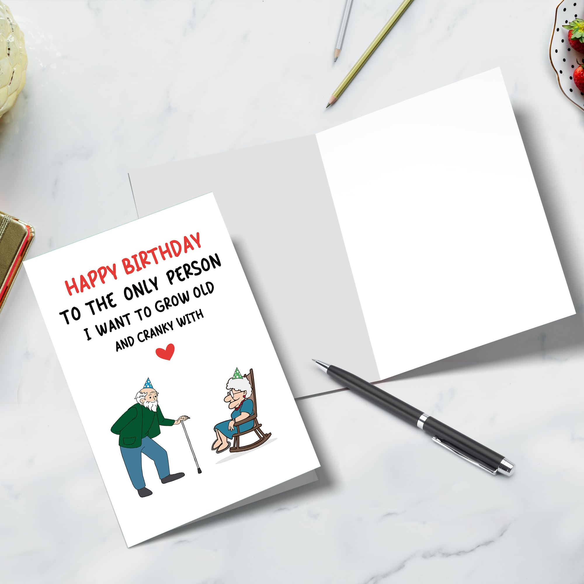 Divertida tarjeta de cumpleaños para marido y esposa, tarjeta de cumpleaños romántica para hombres y mujeres, feliz cumpleaños para la única persona con la que quiero crecer viejo y cranky