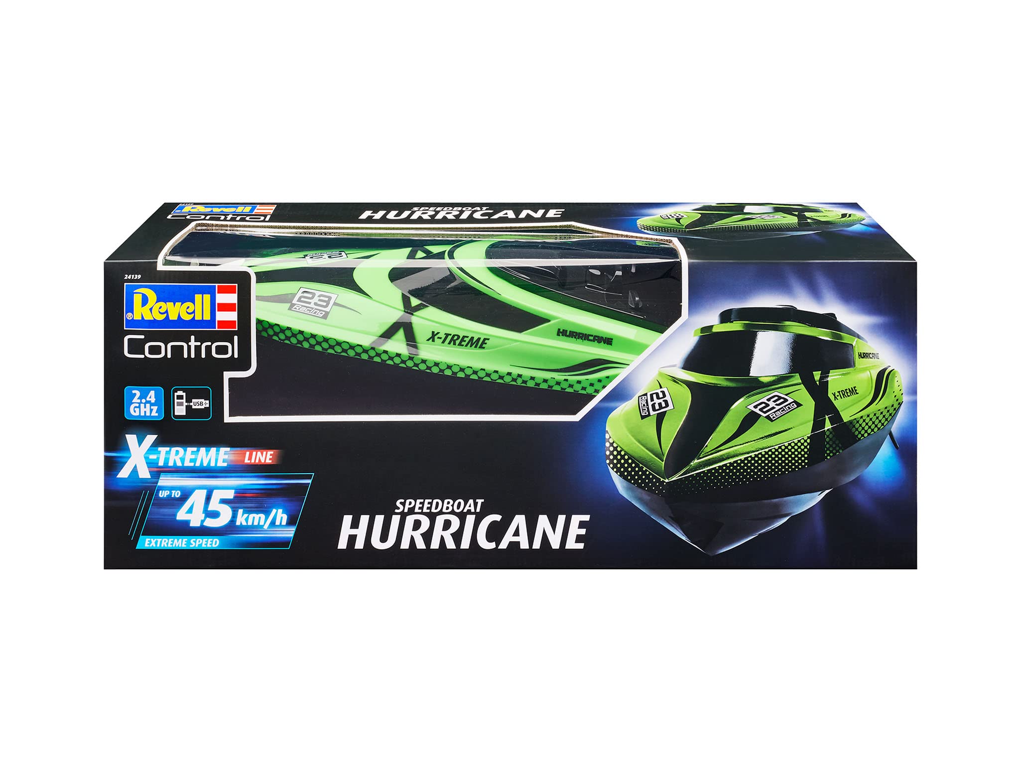 Revell Control X-treme Hurricane I Ferngesteuertes RC Boot I für Kinder und Erwachsene ab 14 Jahren I Speedboat mit LI-ION Akku für Stundenlange Action I 45 km/h I Mit Modellständer I 2,4 GHz