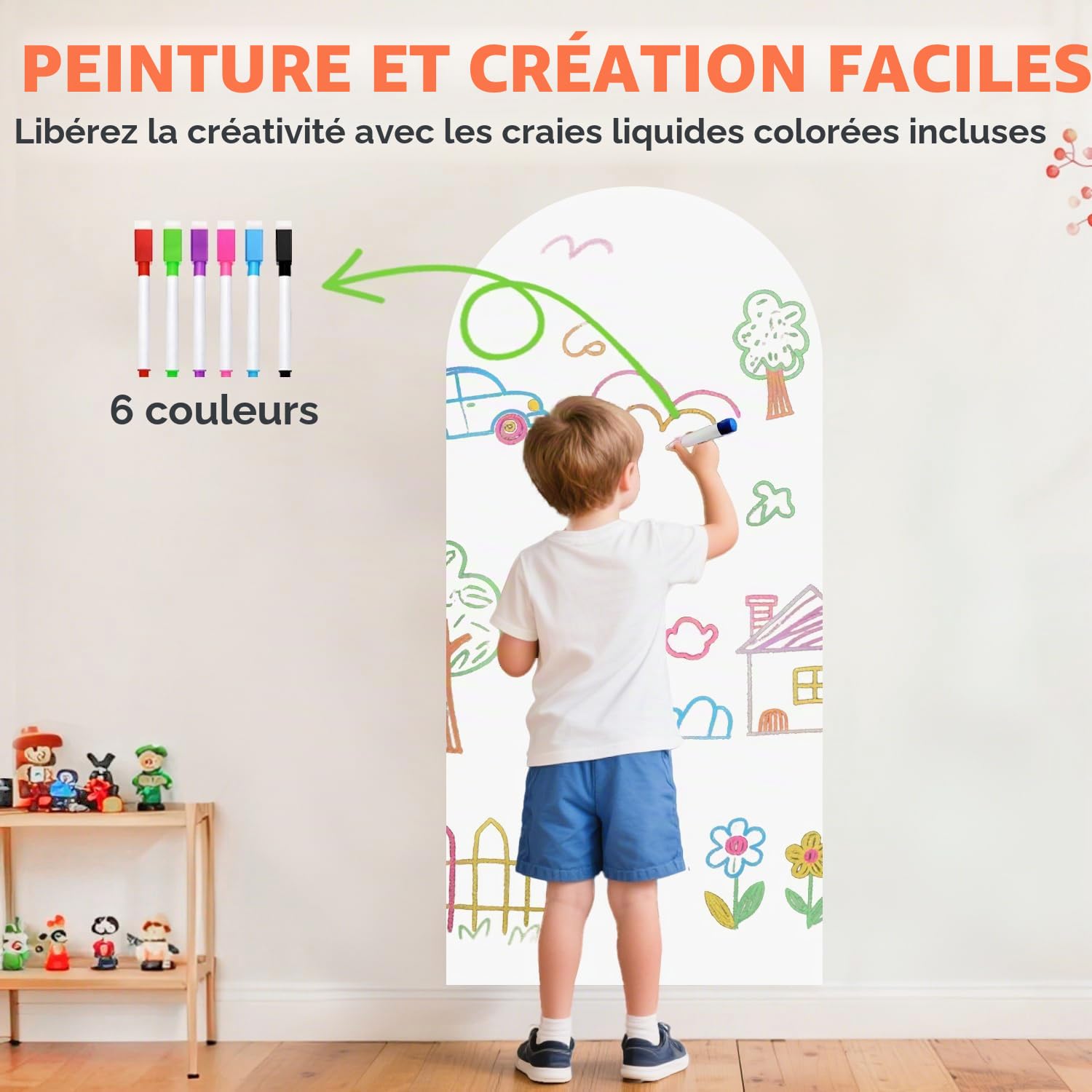 FUHSY Sticker mural magnétique pour enfants - 100 x 45 cm - Blanc - Tableau noir magnétique pour mur - Décollez et collez - Multifonctionnel