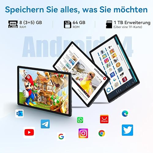 Miniatura 4 de MUISOO Tablet 10 pulgadas, Android 14 Tablet PC, 8GB RAM+64GB ROM (1TB TF), Octa-Core 2.0 GHz, WiFi 6, Bluetooth 5.0, Widevine L1, 5MP+8MP, 5000mAh,